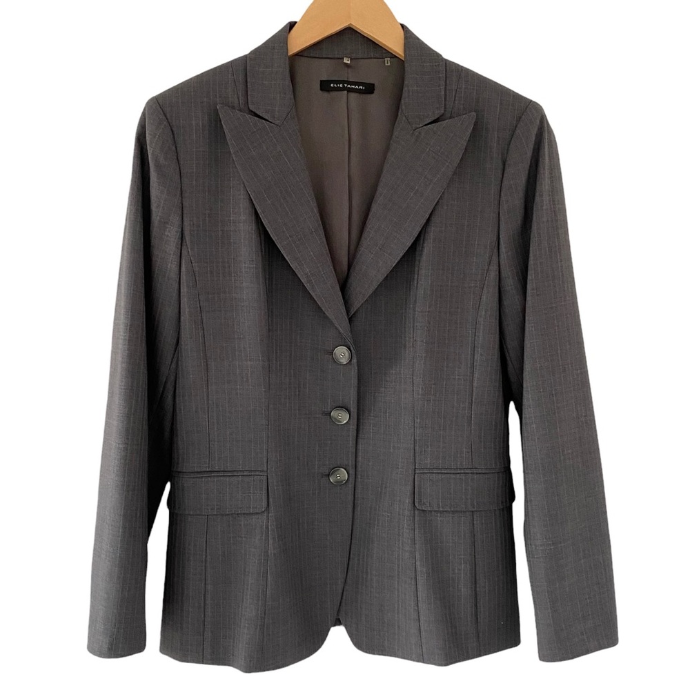 Elie Tahari Pinstripe Wool Blend Single Breasted Gray Blazer Women’s Sz 8 Career